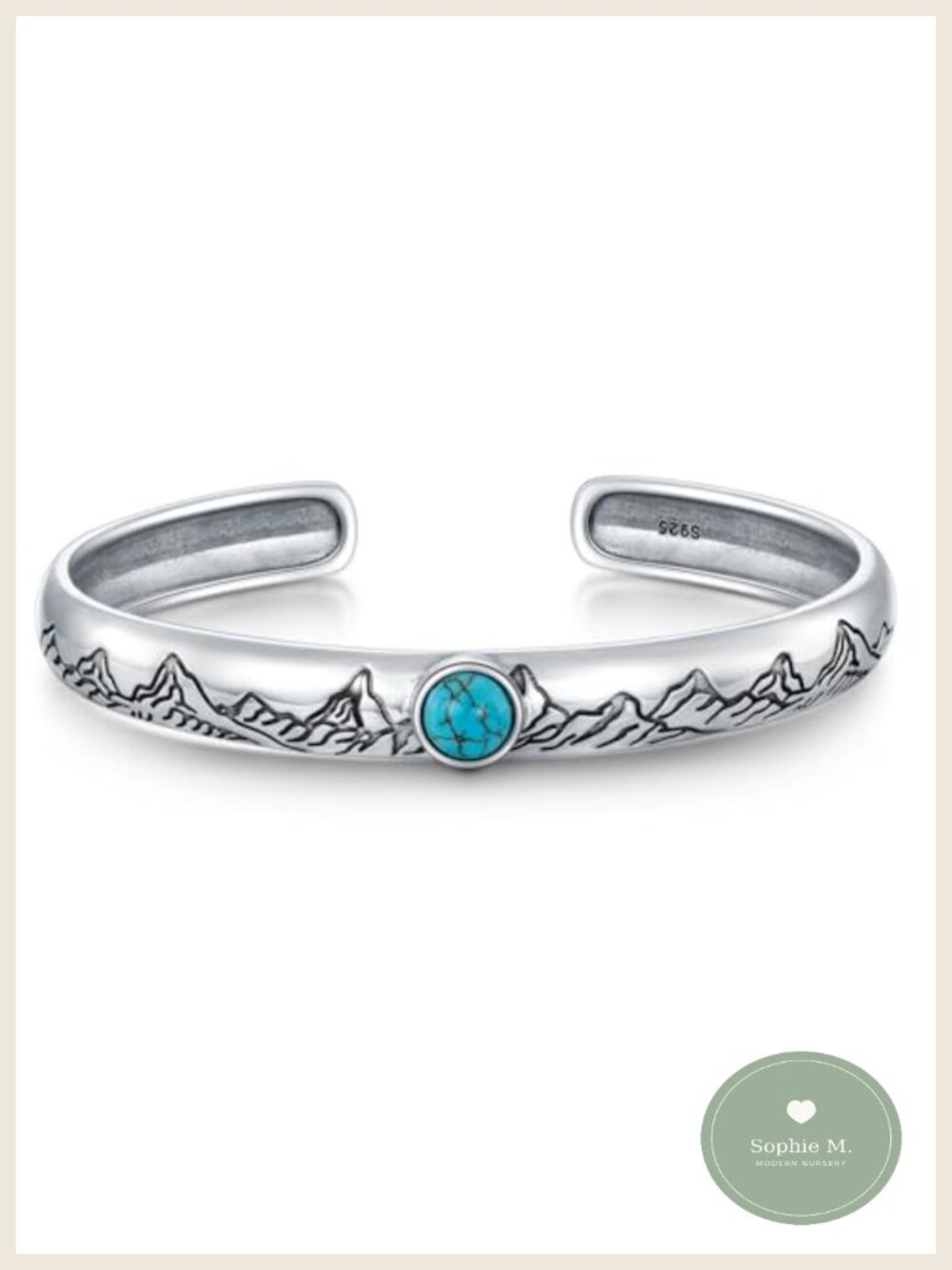 Turquoise Bracelet Sterling Silver Boho Adjustable Bangle Cuff